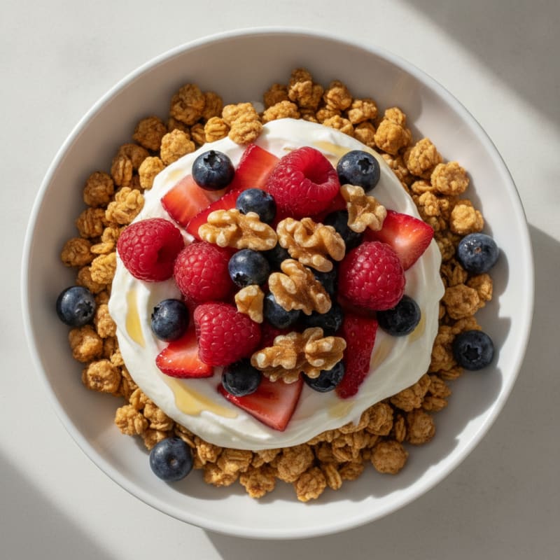 Creamy Greek Yogurt Parfait with Protein Granola and Mixed Berries