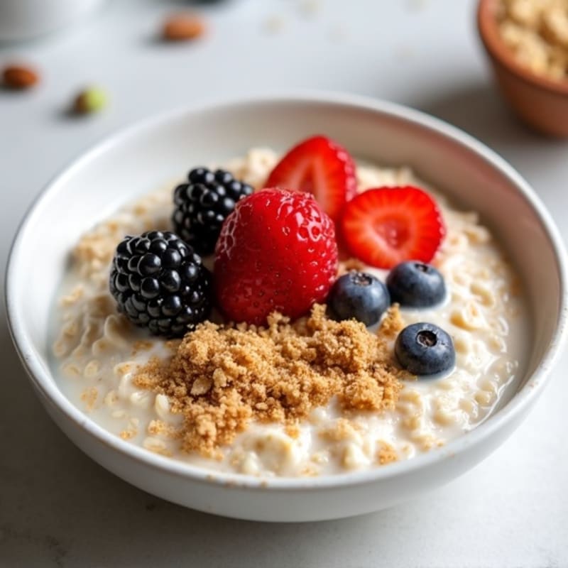 Silky Vanilla Protein Oats with Almond Butter and Berries