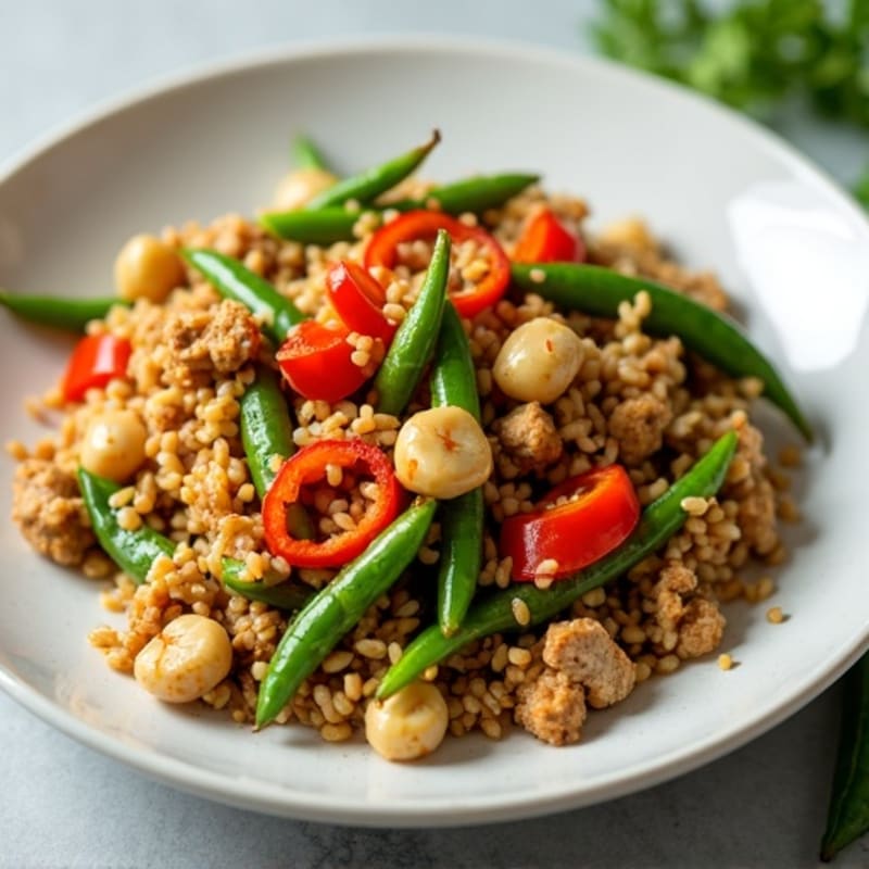 Ground Chicken Stir-Fry with Fresh Ginger and Crispy Snap Peas