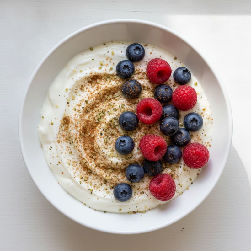 Silky Greek Yogurt Bowl with Hemp Seeds and Berries