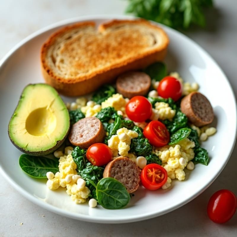 Egg White and Spinach Scramble with Turkey Sausage