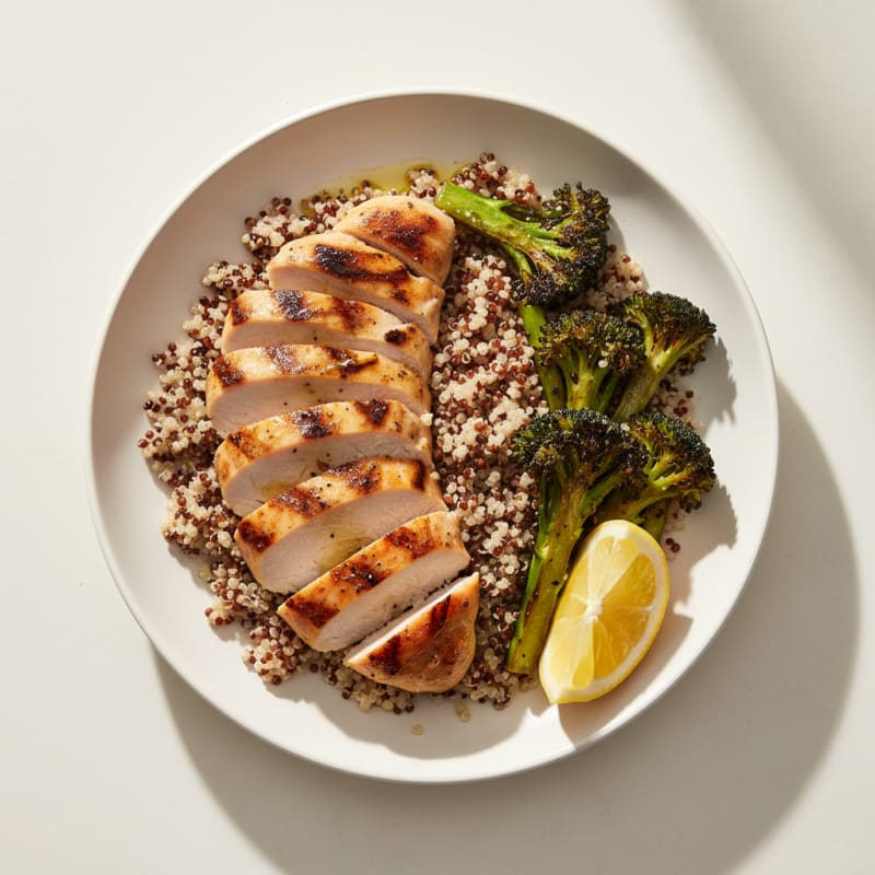 Grilled Chicken Breast with Quinoa and Roasted Broccoli
