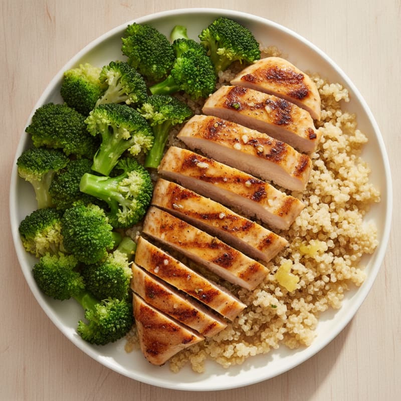 Grilled Chicken Breast with Quinoa and Steamed Broccoli