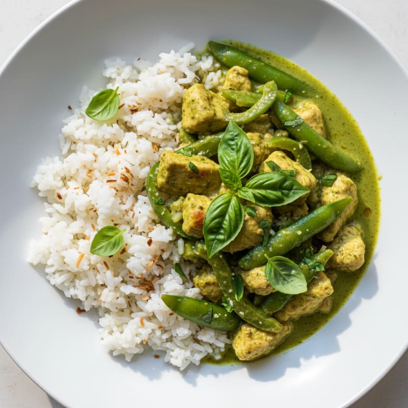 Green Curry Chicken with Coconut Rice