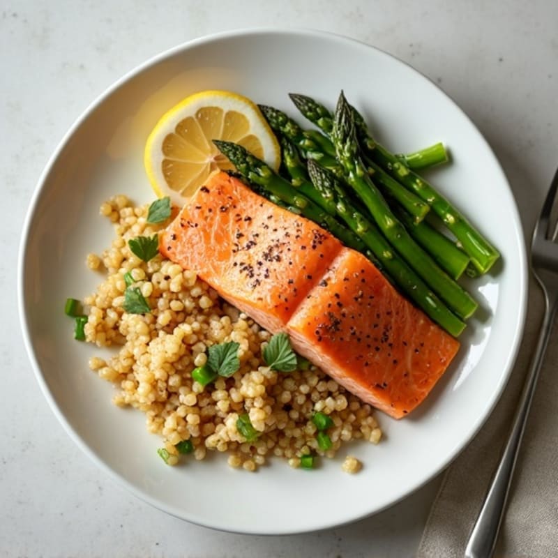 Baked Salmon with Lemon Asparagus and Quinoa