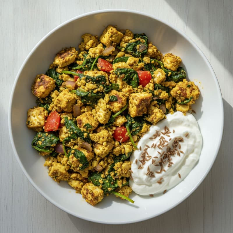 Paneer Spinach Scramble with Greek Yogurt