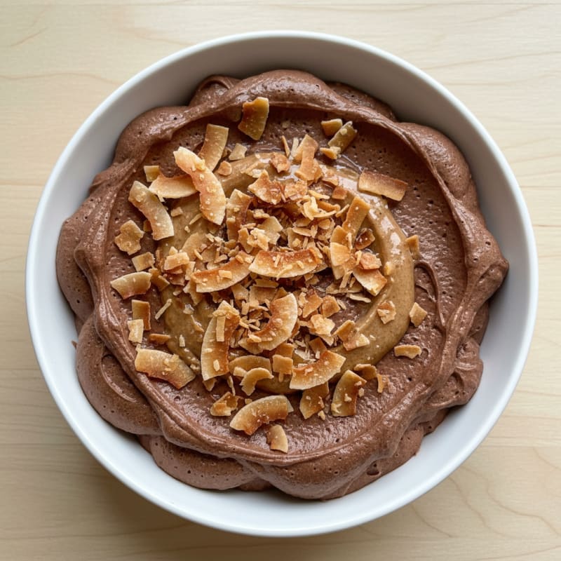 Chocolate Protein Mousse with Toasted Coconut