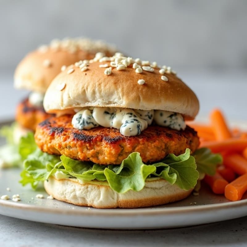 Lean Buffalo Turkey Burgers with Creamy Blue Cheese Slaw