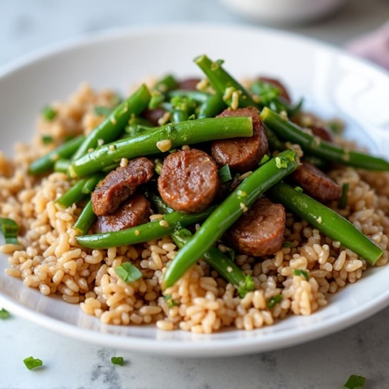Lean Beef Stir Fry with Green Beans and Brown Rice