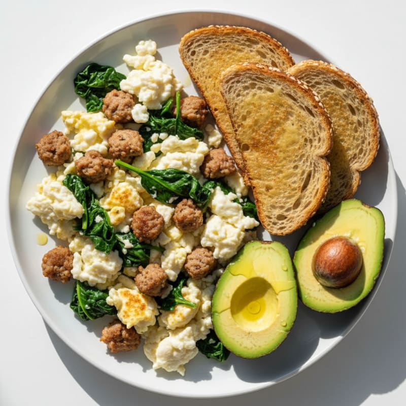 Egg White Scramble with Turkey Sausage and Spinach