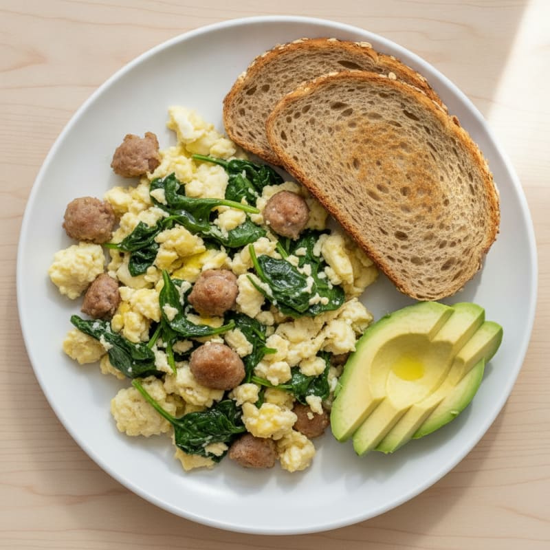 Egg White and Turkey Sausage Scramble with Spinach