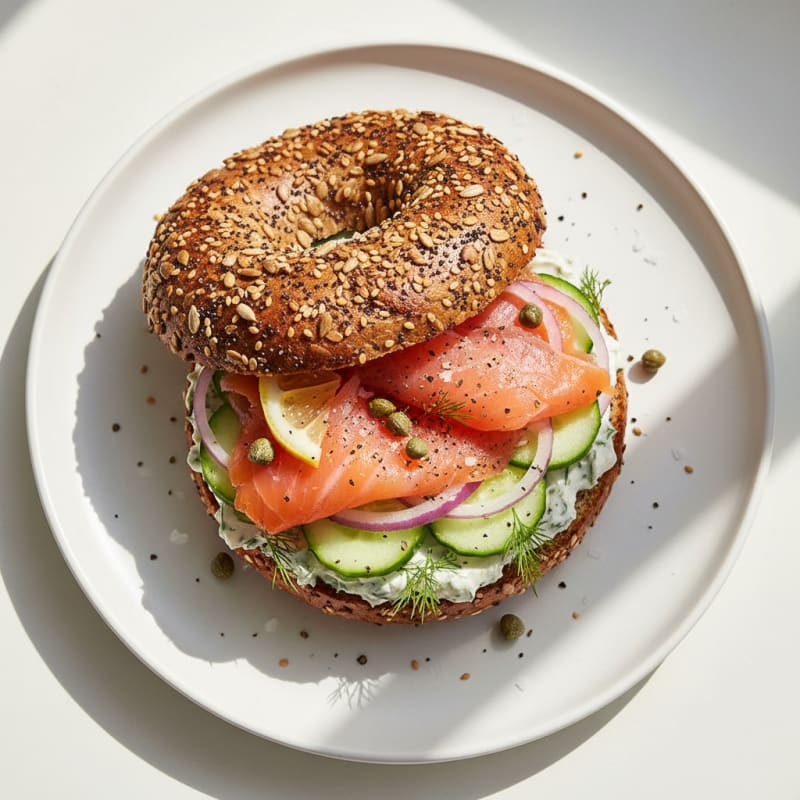 Smoked Salmon Everything Bagel Sandwich