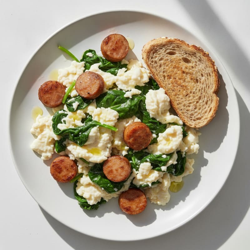 Egg White Scramble with Turkey Sausage and Spinach
