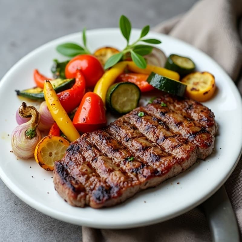 Grilled Flank Steak with Roasted Mixed Vegetables