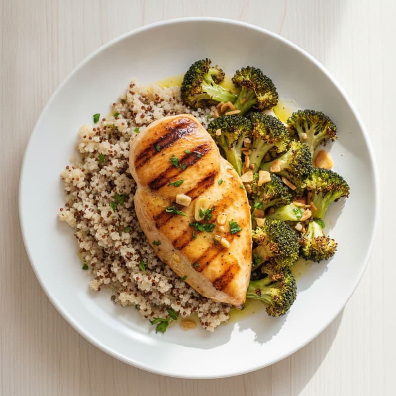 Grilled Chicken Breast with Quinoa and Roasted Broccoli
