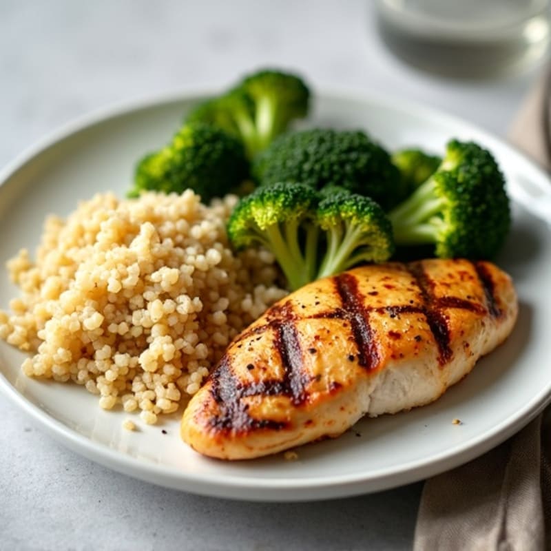 Grilled Chicken Breast with Roasted Broccoli and Quinoa