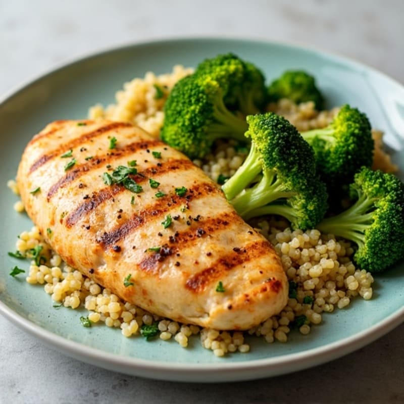 Grilled Chicken Breast with Quinoa and Roasted Broccoli