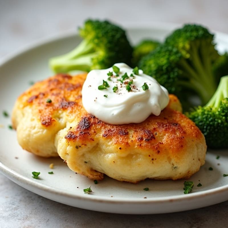 Fluffy Baked Potato with Creamy Greek Yogurt Chicken and Roasted Broccoli