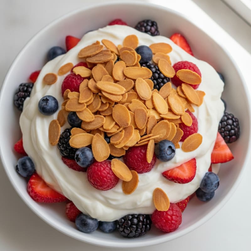 Greek Yogurt Protein Parfait with Mixed Berries and Almonds