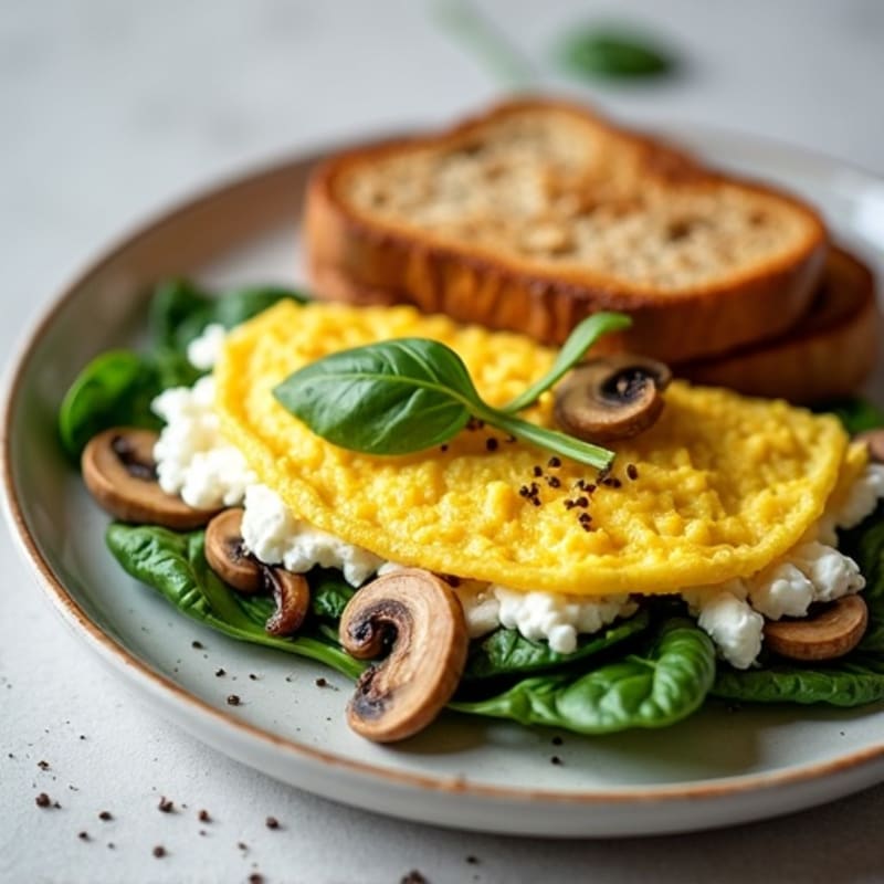 Cottage Cheese and Spinach Egg White Omelette with Sautéed Mushrooms
