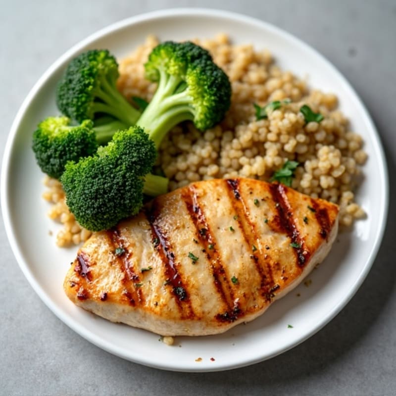 Grilled Chicken Breast with Quinoa and Roasted Broccoli