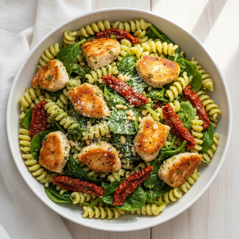 Pesto Chicken Pasta with Sun-Dried Tomatoes
