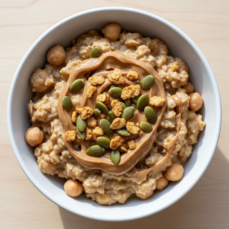 Creamy Chickpea Protein Oats with Pumpkin Seeds and Almond Butter