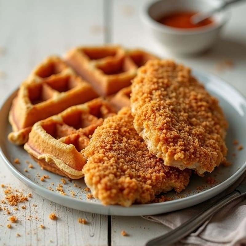 Crispy Baked Chicken with Fluffy Whole Grain Waffles