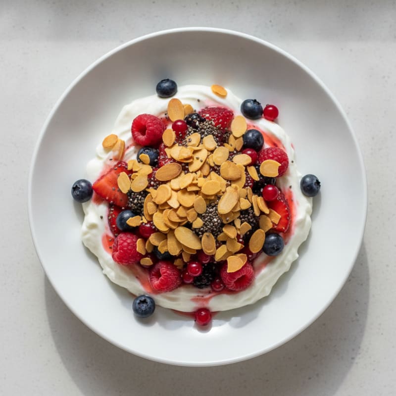 Greek Yogurt Protein Parfait with Mixed Berries and Almonds
