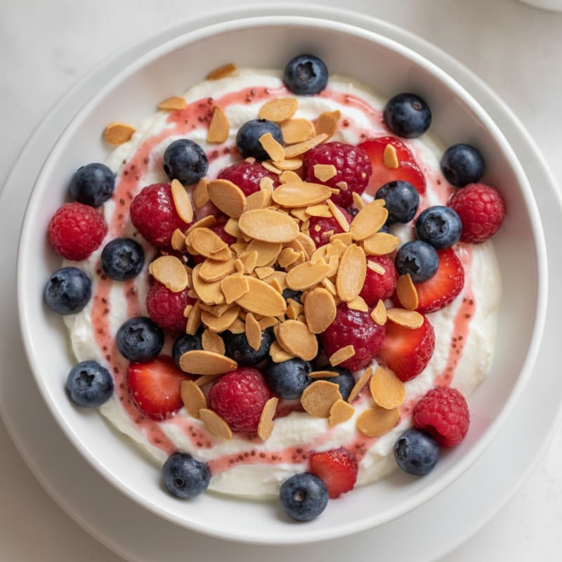 Greek Yogurt Protein Parfait with Mixed Berries and Almonds