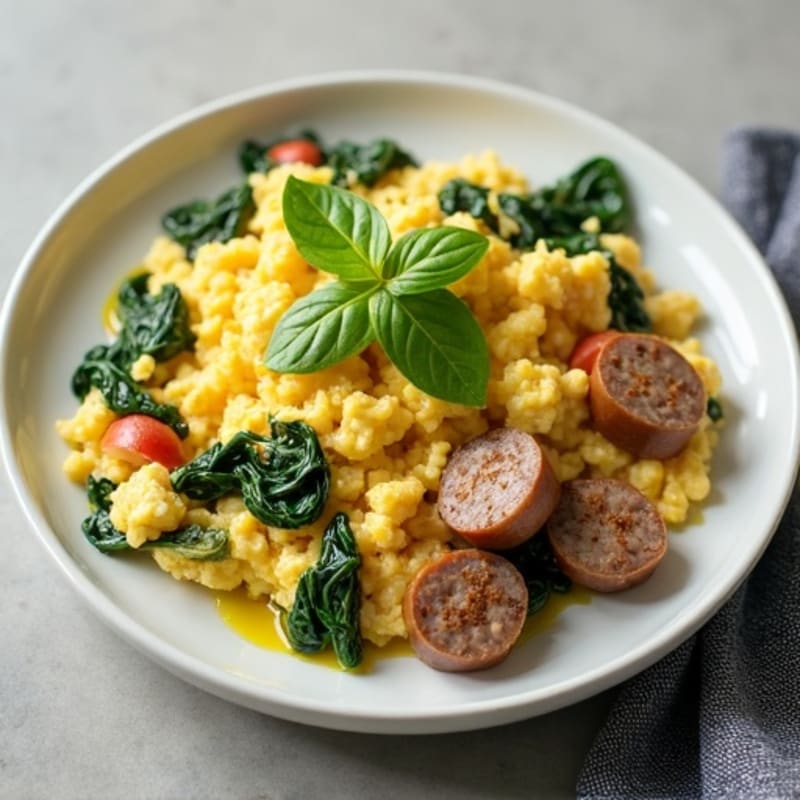 Egg White Scramble with Turkey Sausage and Spinach
