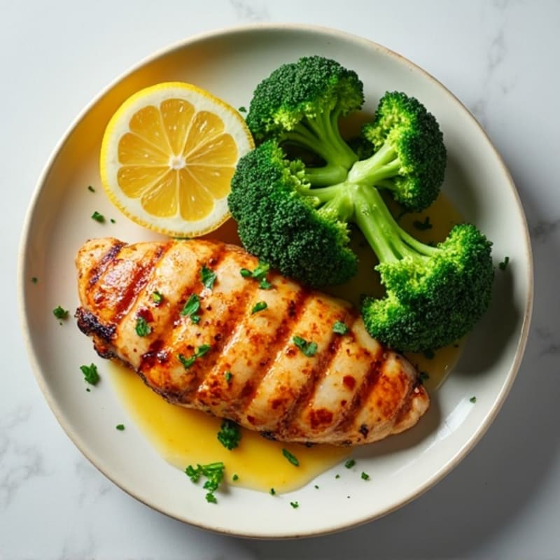 Grilled Chicken Breast with Steamed Broccoli and Lemon