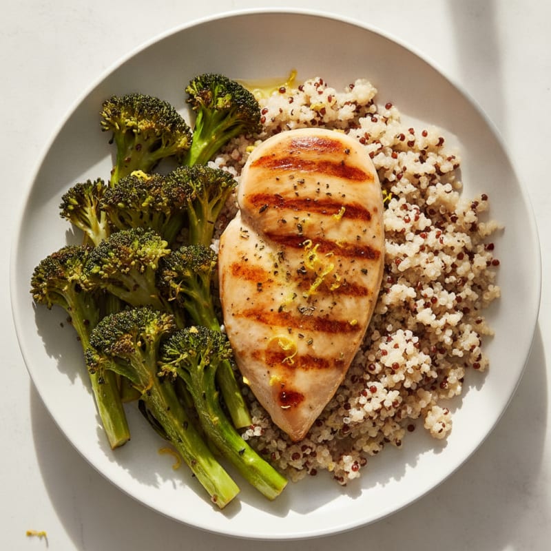 Grilled Chicken Breast with Quinoa and Roasted Broccoli