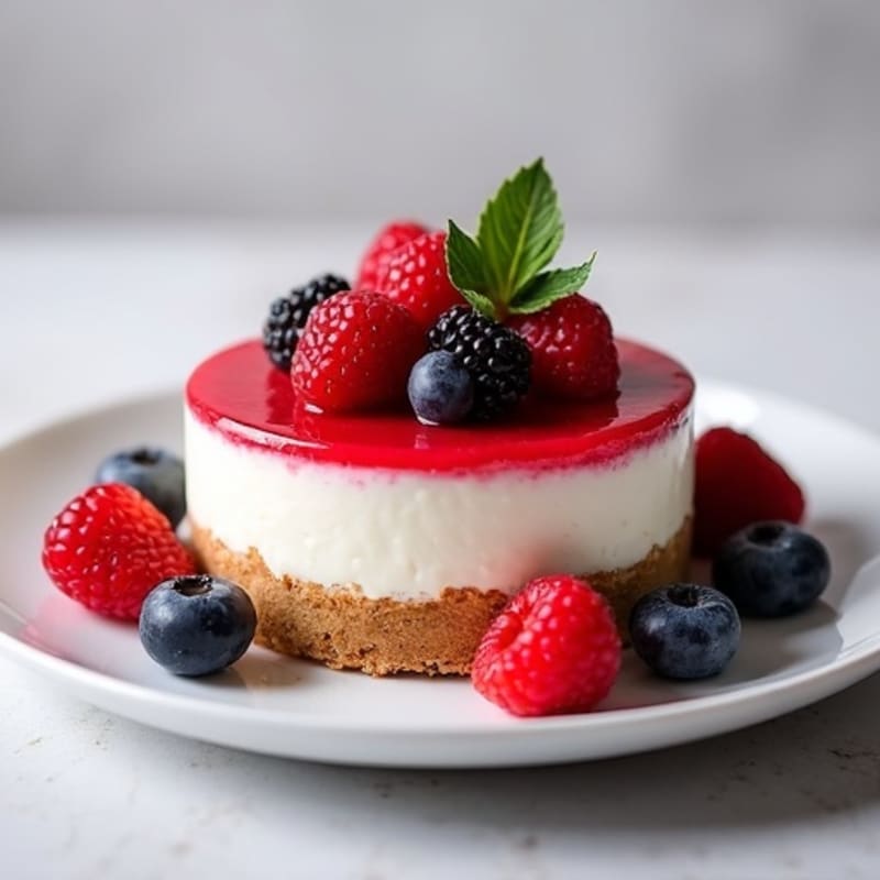 Greek Yogurt Protein Cheesecake with Mixed Berries