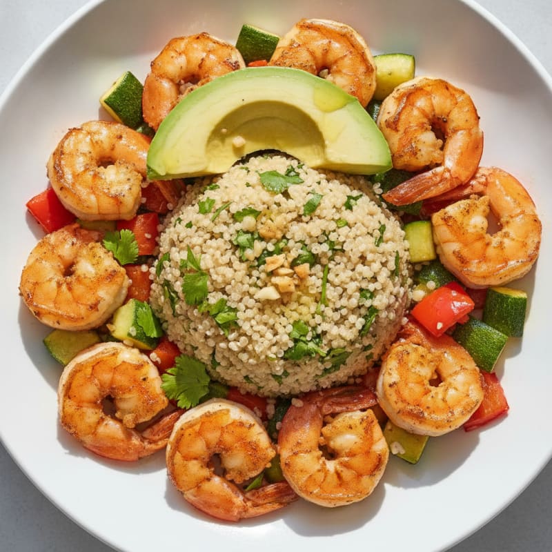 Pan-Seared Shrimp with Herb Quinoa and Roasted Vegetables
