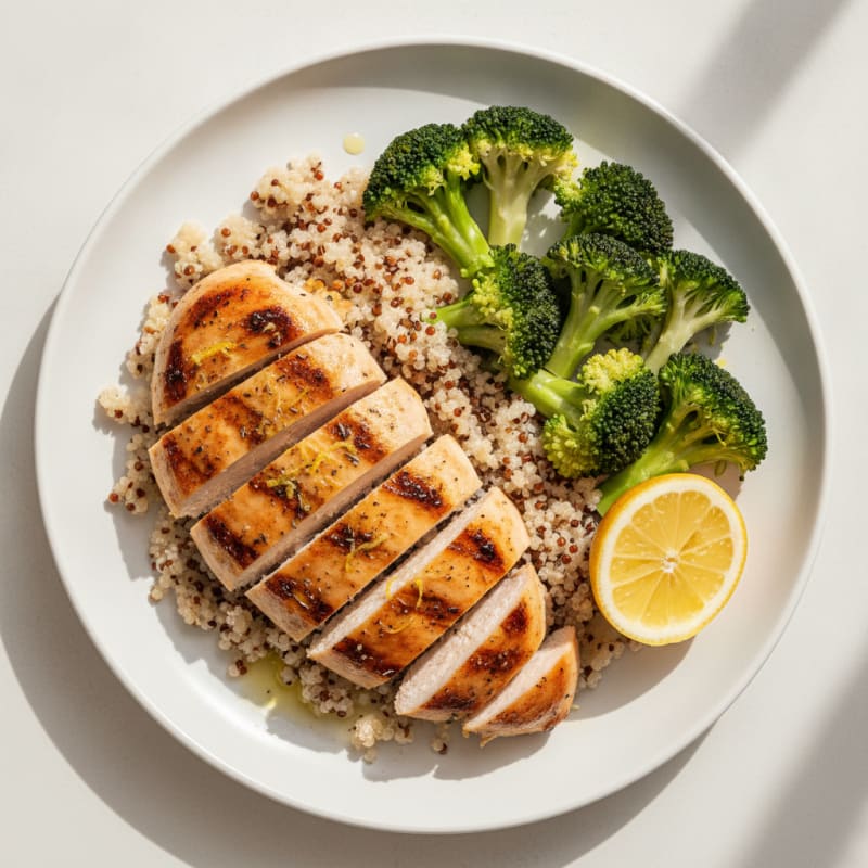 Grilled Chicken Breast with Quinoa and Steamed Broccoli