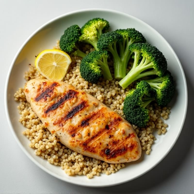 Grilled Chicken Breast with Quinoa and Roasted Broccoli