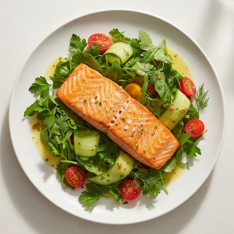 Golden Pan-Seared Salmon with Zesty Herb Salad