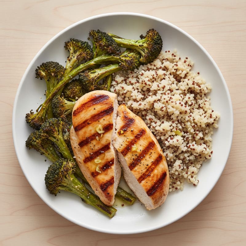 Grilled Chicken Breast with Roasted Broccoli and Quinoa