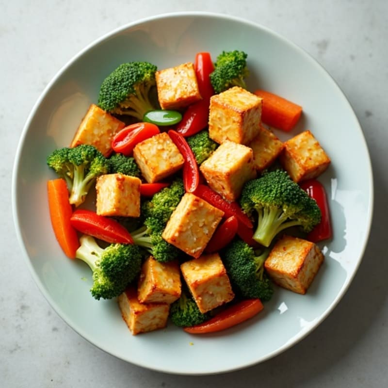 Crispy Sesame Tofu and Fresh Vegetable Stir-Fry