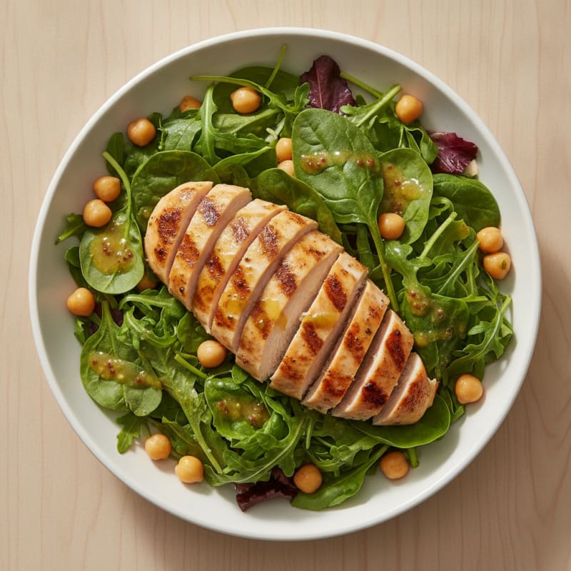 Grilled Chicken Breast Salad with Crunchy Mixed Greens and Chickpeas