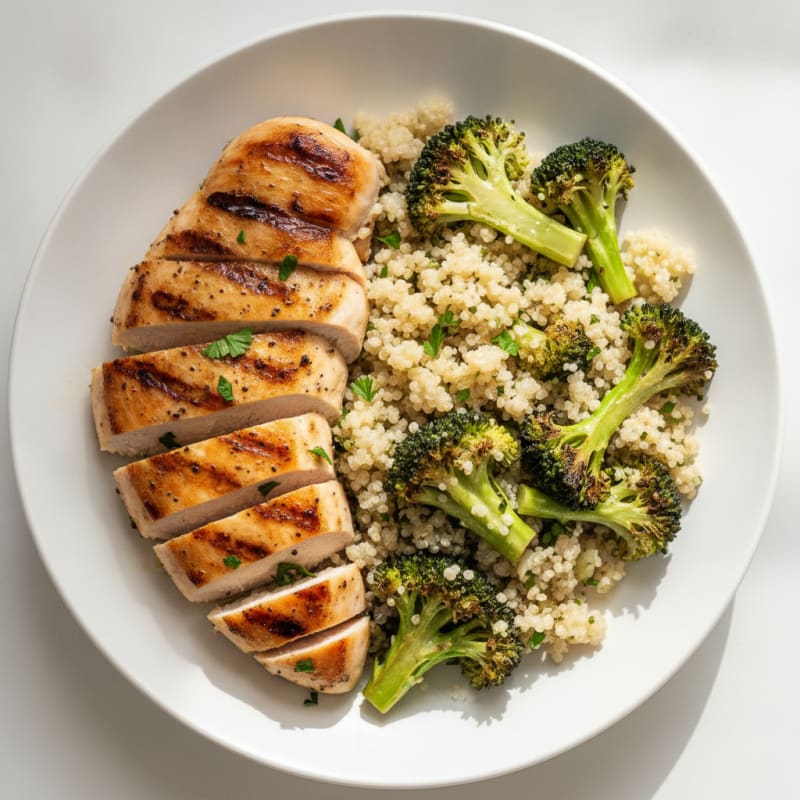 Grilled Chicken Breast with Quinoa and Roasted Broccoli