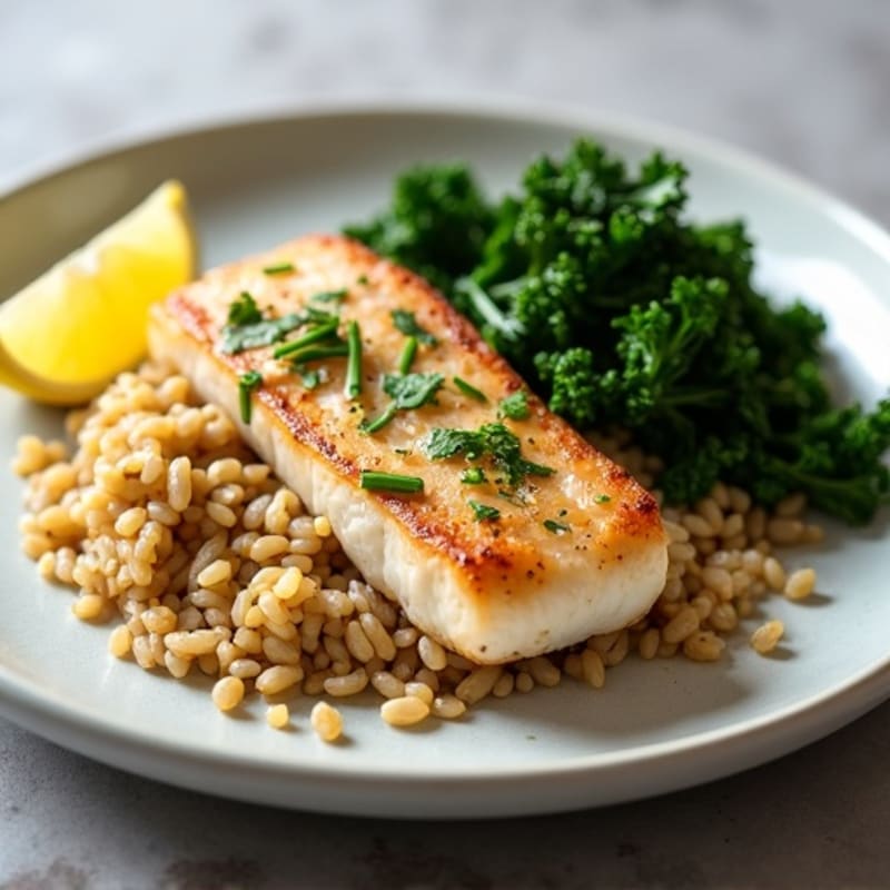 Pan-Seared Red Snapper with Lemon Herb Rice and Garlicky Sautéed Kale