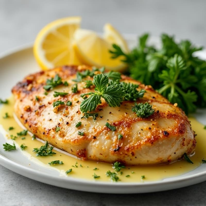 Herb-Crusted Pan Seared Chicken with Lemon Garlic Sauce