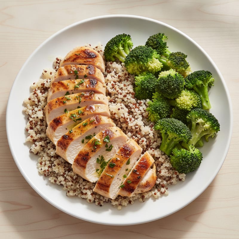 Grilled Chicken Breast with Quinoa and Steamed Broccoli
