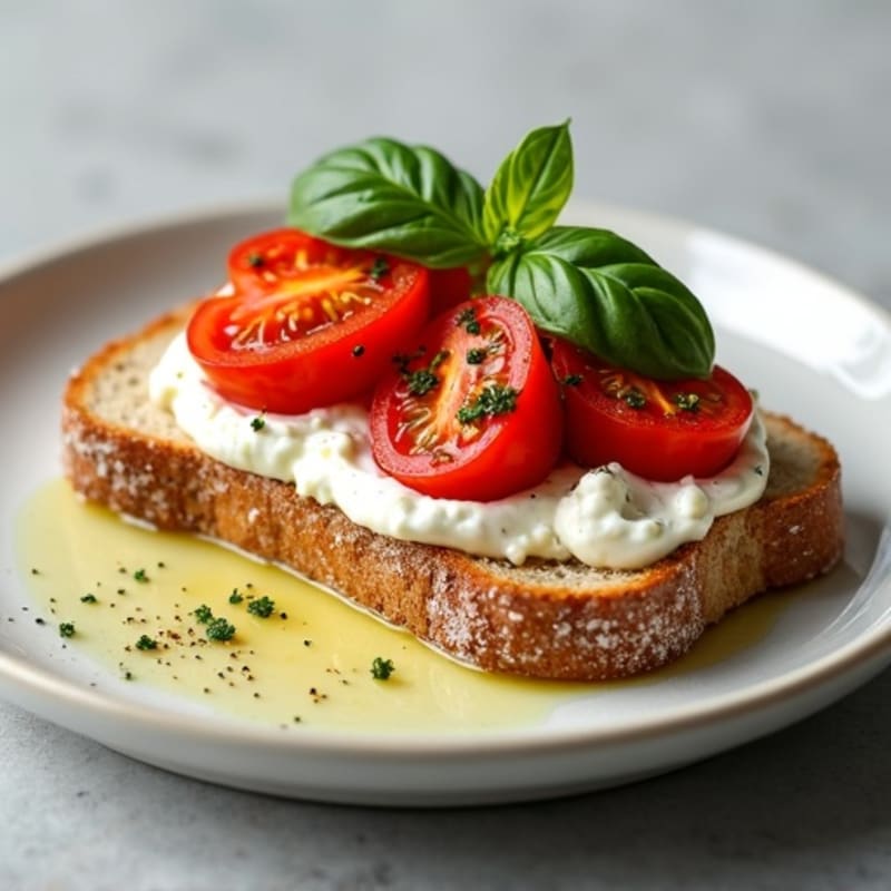 Protein-Packed Savory Cottage Cheese Toast with Roasted Tomatoes and Fresh Basil