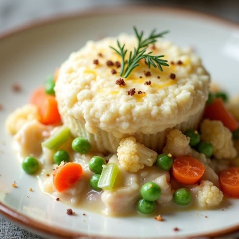 Creamy Chicken and Vegetable Pot Pie with Fluffy Cauliflower Topping
