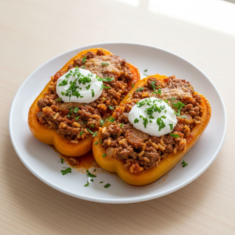 Golden Beef and Rice Stuffed Peppers