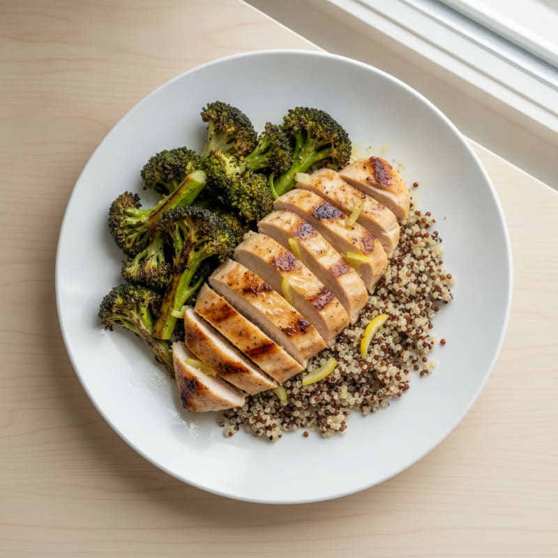 Grilled Chicken Breast with Quinoa and Roasted Broccoli