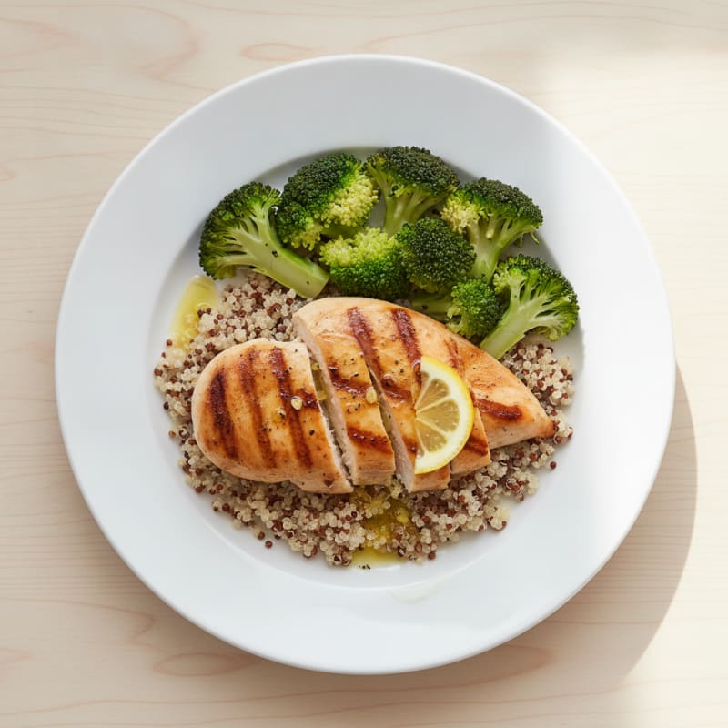 Grilled Chicken Breast with Quinoa and Steamed Broccoli